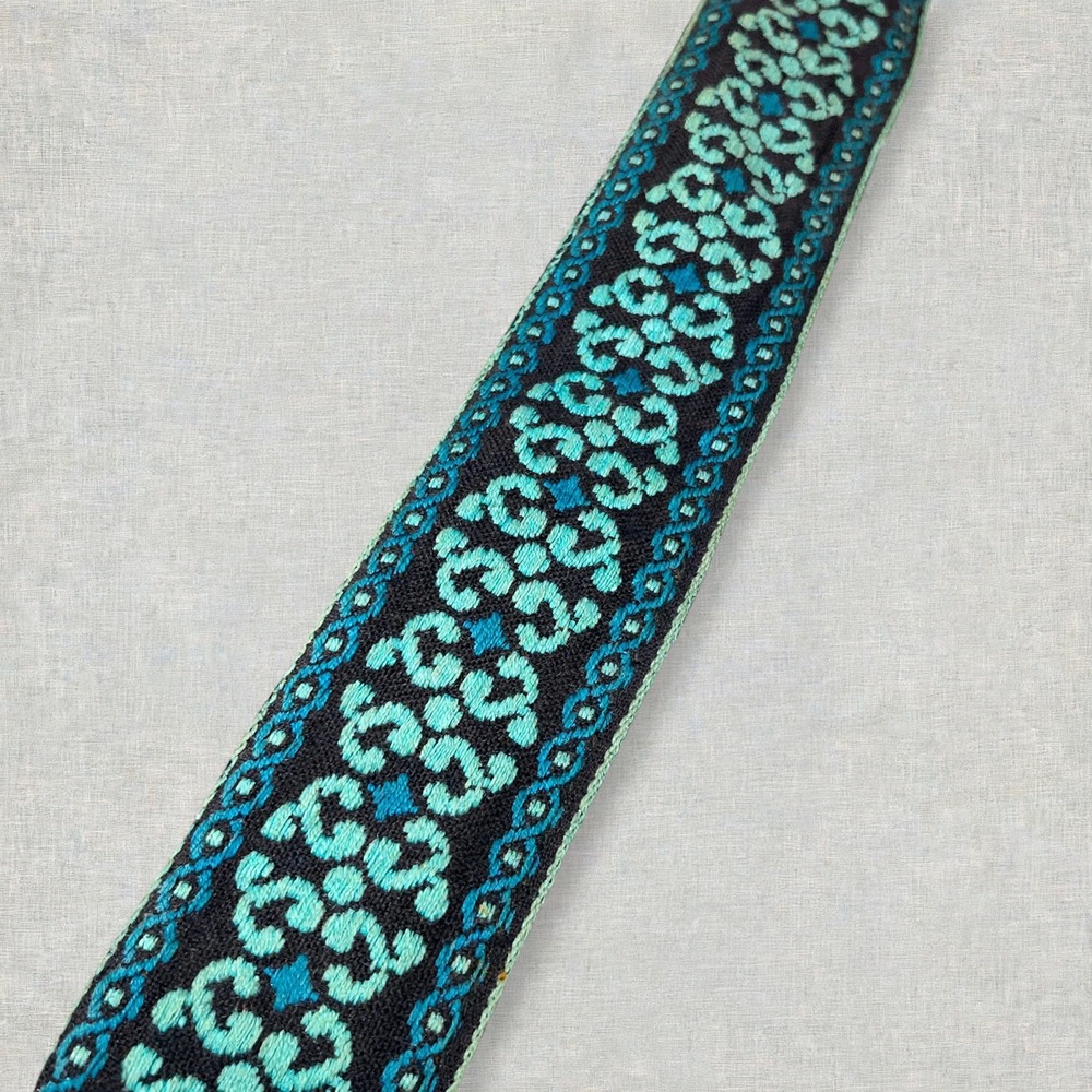 Vintage Woven Camera Strap Turquoise Blue Black Boho Hippie Leather Ends
